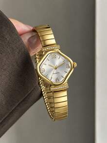 1pc Elegant Women's Quartz Watch, Vintage Casual Business Minimalist Style, Elastic Band, Suitable For Daily Wear, Holiday Gift Choice - Gold - View 2