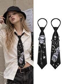 1pc Punk Rock Street Style Skull Women's No-Tie Rhinestone Chain Brooch Decorative Accessory - Multicolor - View 1