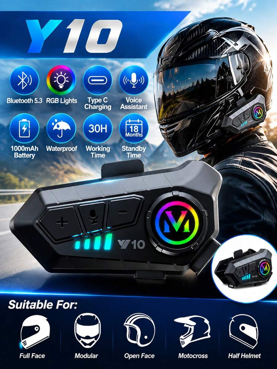 Wireless Bluetooth 5.3 Helmet Headset Hands-Free Motorcycle Headset Waterproof MP3 Music Player Speaker Set Suitable For Motorcycles