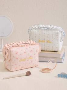 Tas Kosmetik Motif Bunga Modis, Tas Kosmetik Genggam Segi Delapan dengan Resleting, Tas Kosmetik Portabel Kapasitas Besar yang Lembut, Tas Kosmetik Motif Bunga Kecil yang Lucu, Tas Penyimpanan Multifungsi, Tas Kosmetik Lucu dan Lembut, Hadiah, Hadiah Ulang Tahun, Hadiah Wisuda - MultiWarna - View 3