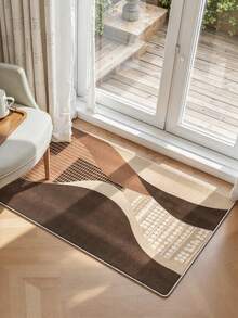 1pc Minimalist Geometric Line Print Pattern, Simple Long Runner Rug, Easy To Clean Long Runner Carpet, Suitable For Kitchen, Dining Room, Hallway, Corridor And Other Indoor Spaces, All Season Use - Brown - View 14