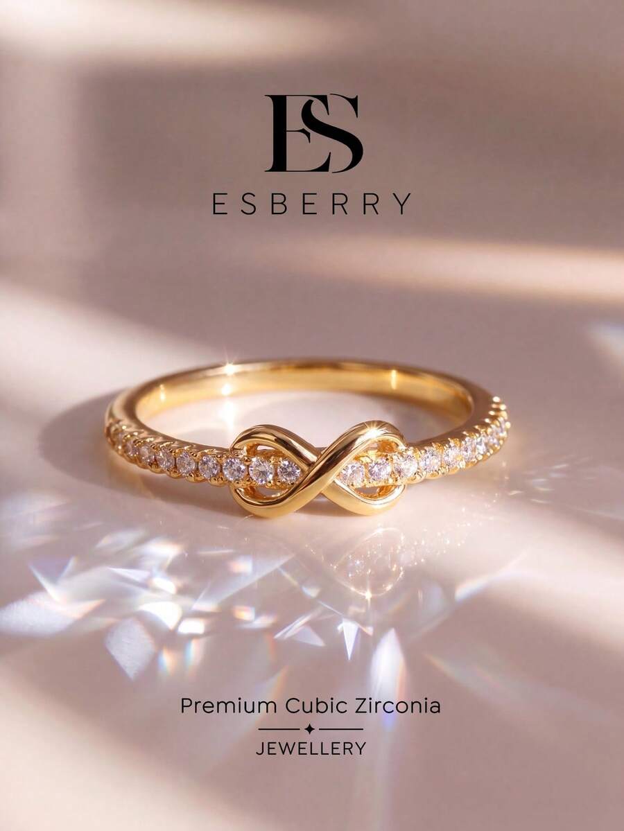 ESBERRY 1件無限符號8字形戒指,女款S號鍍鉑金戒指,優雅珠寶禮物,適合日常配戴 - 金色 - 查看 1