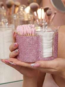 2-In-1 Rhinestone Plastic Storage Box, Desktop Makeup Organizer With Dual Round Compartments, Transparent Cosmetic Storage Box With Dual Grid Design - Modern Vanity Storage Box With Lid, Bathroom Sink Organizer, Suitable For Makeup Brushes, Lipsticks, Beauty Tools - Multicolor - View 5