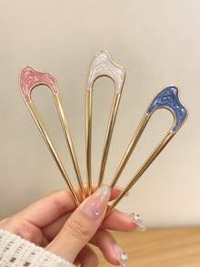 2pcs/Set Luxury Metal U-Shaped Hair Sticks Combination, Multi-Color Drip Oil Design, Women's Back-Of-Head Bun Styling Tool, Simple Versatile Hair Accessory - Multicolor - View 5