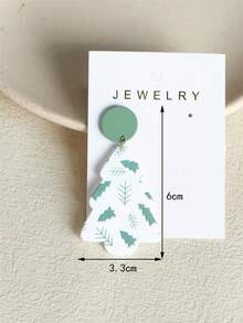 1 Pair Women's Christmas Light Green Christmas Tree Print Clay Texture Acrylic Holiday Party Long Earrings - Multicolor - View 2