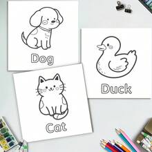 30-Page Children's Animal Theme Coloring Book, Simple Line Art Doodle Book For Toddlers, 30 Cute Animal Sketches With English Words, Early Education Coloring Book, Holiday Birthday Gift, Educational Handmade Toy, Portable Travel Quiet Toy - Mint Green - View 10