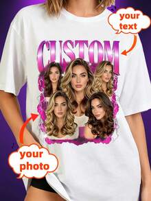 Custom Birthday Graphic T-Shirt, Personalized Birthday Gift Tee, 90s Vintage Style Gift Top For Her Him,Add Your Favorite Photo And Text - White - View 4