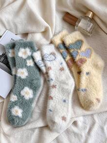 1/5/10 Pairs Women'S Autumn Winter New Butterfly Cloud Cartoon Minky Plush Warm Mid-Calf Socks - Multicolor - View 4