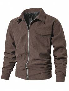 Men's Autumn/Winter Vintage Fashion Versatile Jacket, Turn-Down Collar Casual Daily Commute Outerwear - Coffee Brown - View 2