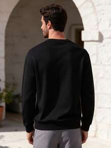 Men's Minimalist Fashion Solid Color Long Sleeve Crew Neck Pullover Sweatshirt - Black - View 5