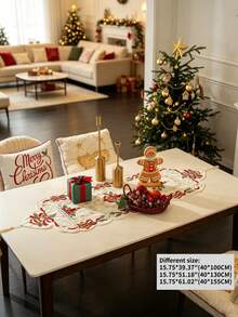 1pc 100% Polyester Embroidered Lace Christmas Table Runner With Tassels, Semi-Transparent Bell Flower Pattern, Christmas Tabletop Decor - Multicolor - View 3