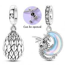 2Pcs/Set Vintage Silver Plated Openable Dragon Egg Dragon Moon Charms, Fit For Bracelet Necklace, Western Fantasy Myth DIY Jewelry Making Supplies - C2372+C2340 - View 6