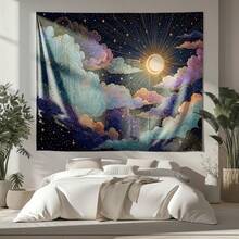 Celestial Moon Cloud Tapestry Mystic Sky Wall Art Cosmic Night Decor Boho Galaxy Wall Hanging Dreamy Celestial Decor - Multicolor - View 3