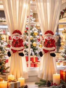 Creative Santa Claus Curtain Tiebacks, Christmas Snowman New Year Curtain Clips, Winter Brown Plush Design, Christmas Holiday Window Decor Home Decoration - Multicolor - View 7