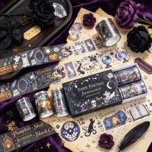 4Pcs/Set Halloween Gothic PET Washi Tape Vintage Halloween Pumpkin Pre-Cut Decorations Transparent Masking Tape For Stickers Scrapbooking Journal Diary Decoration Collage Material - Sets - View 3