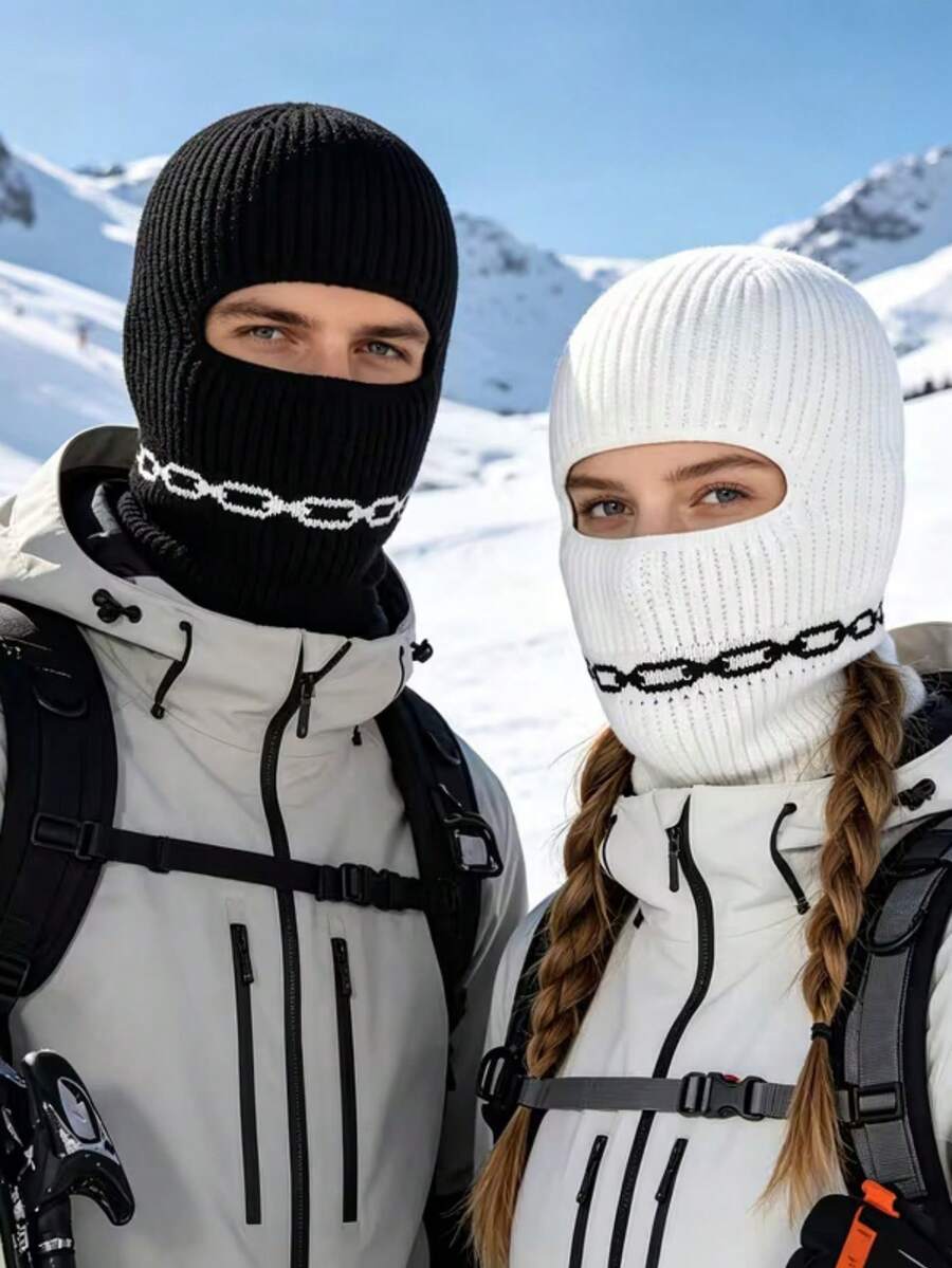 1 st unisex stickad balaklavamössa, varm stickad mössa för cykling och utomhusbruk, höst/vinter - Multifärgad - Visa 1