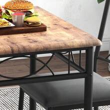 Juego de Comedor para 2 Personas, Mesa Cuadrada de Madera con 2 Sillas Tapizadas, Diseño Retro Industrial, Estructura Metálica Resistente, Asientos Acolchados, para Apartamentos y Espacios Pequeños - Marrón - Ver 3