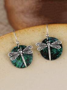YOYO 1 Pair Vintage Style Silver Dragonfly Pendant Earrings, Bohemian Style Pendant Earrings - Silver - View 5