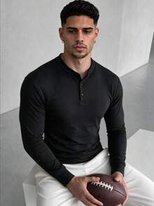 ZYNTH BALENO Men's Fashion Slim Fit Henley Collar Long Sleeve T-Shirt, Suitable For Gym, Running, Hiking Sports Black - Black - View 5
