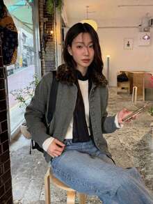 Cardigan Sweater Kancing Depan dengan Kerah Bulu Imitasi, Lengan Panjang, Potongan Reguler, Rajutan Lembut, Hitam, Atasan Berlapis Gaya Vintage Musim Gugur/Dingin untuk Wanita - Hitam - View 3