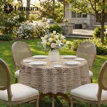 1 Piece 2D Flat Print - Brown Tassel Crochet Texture Printed Circular Tablecloth, Suitable For Circular Tables And Coffee Tables, Home Decor, Courtyard Outdoor Dining Arrangements, Various Styles And Sizes To Choose From - C - View 4