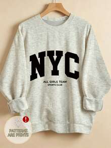 Plus Size Women's Japanese Sakura Moon Japanese Text Print Casual Crew Neck Long Sleeve Sweatshirt - Light Grey - View 4