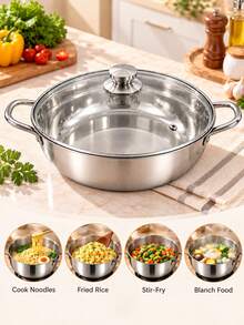 2PCS-Stainless Steel Double Handle Pot + Transparent Glass Lid, Multi-Purpose Stewing And Boiling Pot, Suitable For Home And Restaurant, Compatible With Gas, Induction And Electric Ceramic Stoves - View 1