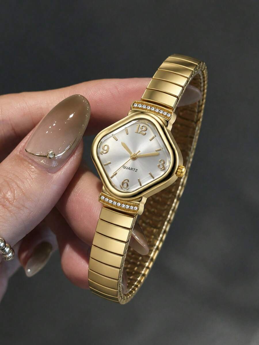 1pc Elegant Women's Quartz Watch, Vintage Casual Business Minimalist Style, Elastic Band, Suitable For Daily Wear, Holiday Gift Choice - Gold - View 1