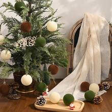 6pcs Flocked Brown/Green/Beige Christmas Ball Ornaments, Bohemian Style Christmas Tree Hanging Decor, Christmas Ball Decorations, Christmas Tree Decor, Rustic Holiday Decorations, Flocked Material - Flocked Christmas Ball - Brown/Green/Beige - View 6