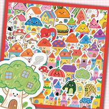 100pcs Creative Small House Stickers, Fruit Vegetable Food Colorful Cartoon Line Art Creative INS House Decoration Decals - White - View 4