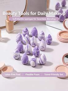 15Pcs Makeup Sponge Set,Teardrop Shaped Cosmetic Sponges With Dust-Proof Storage Bag,Reusable Makeup Applicator Tools - Purple - View 4