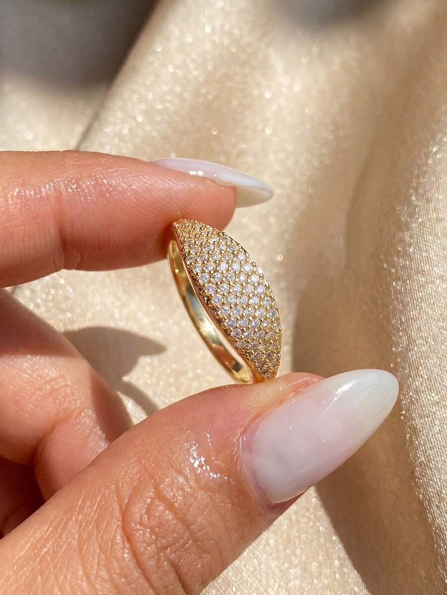 1pc Minimalist Full Zirconia Ring, Versatile Daily And Party Accessory, High-Quality Women's Jewelry Gift