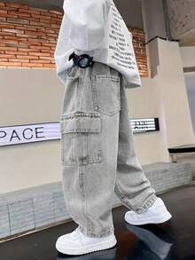 Tween Boy's Fashionable Straight Leg Casual Denim Jeans - Grey - View 4