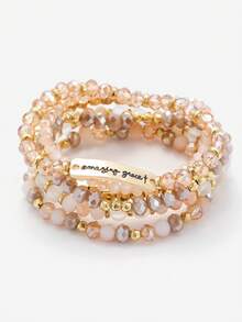Sorayune 6pcs Set Elegant CCB Beaded Multi-Layer Elastic Bracelet Suit, Suitable For Women's Holidays Gift And Daily Wear - Multicolor - View 4