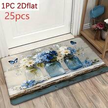 1pc Flannel Doormat, Indoor Entry Rug, Non-Slip Rubber Backing Carpet, Machine Washable Entry Rug, Farmhouse Country Style Rug, Mason Jar Daisy Butterfly Pattern Doormat, Absorbent Kitchen Mat, Hallway Porch Decor Rug, Housewarming Gift Rug - Multicolor - View 13