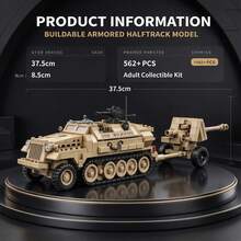 Armored Half-Track Construction Model, 562+ Pieces Adult Collectible Building Block Set, Chassis, Tracks And Towing Cannon, Suitable As Hobby Collector Gift For Halloween, Christmas, Thanksgiving And Birthday - Camel - View 7