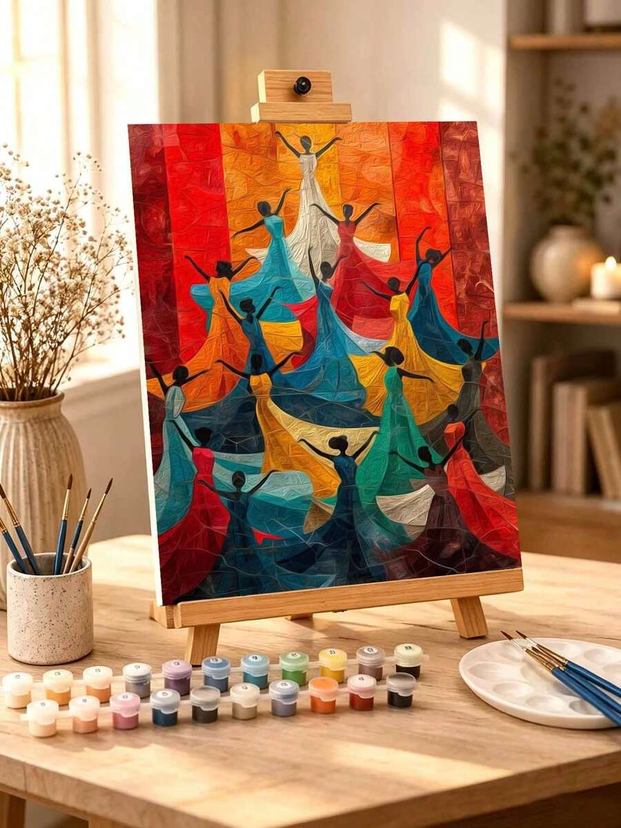 DIY Colorful Dancing Women In Vibrant Stained Glass Style (Frameless Or Framed 8x12 / 16x20 Inches) Paint By Numbers Kit(Acrylic) Arts & Crafts For Adult Beginners, Home Wall Decor, And Holiday Gifts - Sets - View 1