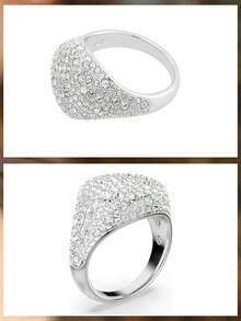 Swarovski Meteora Ring, Dome-Shaped Fully Pave Crystal Rhodium-Plated Silver Signet Ring, Women's Luxury Jewelry, Birthday Holiday Gift - Silver - View 7