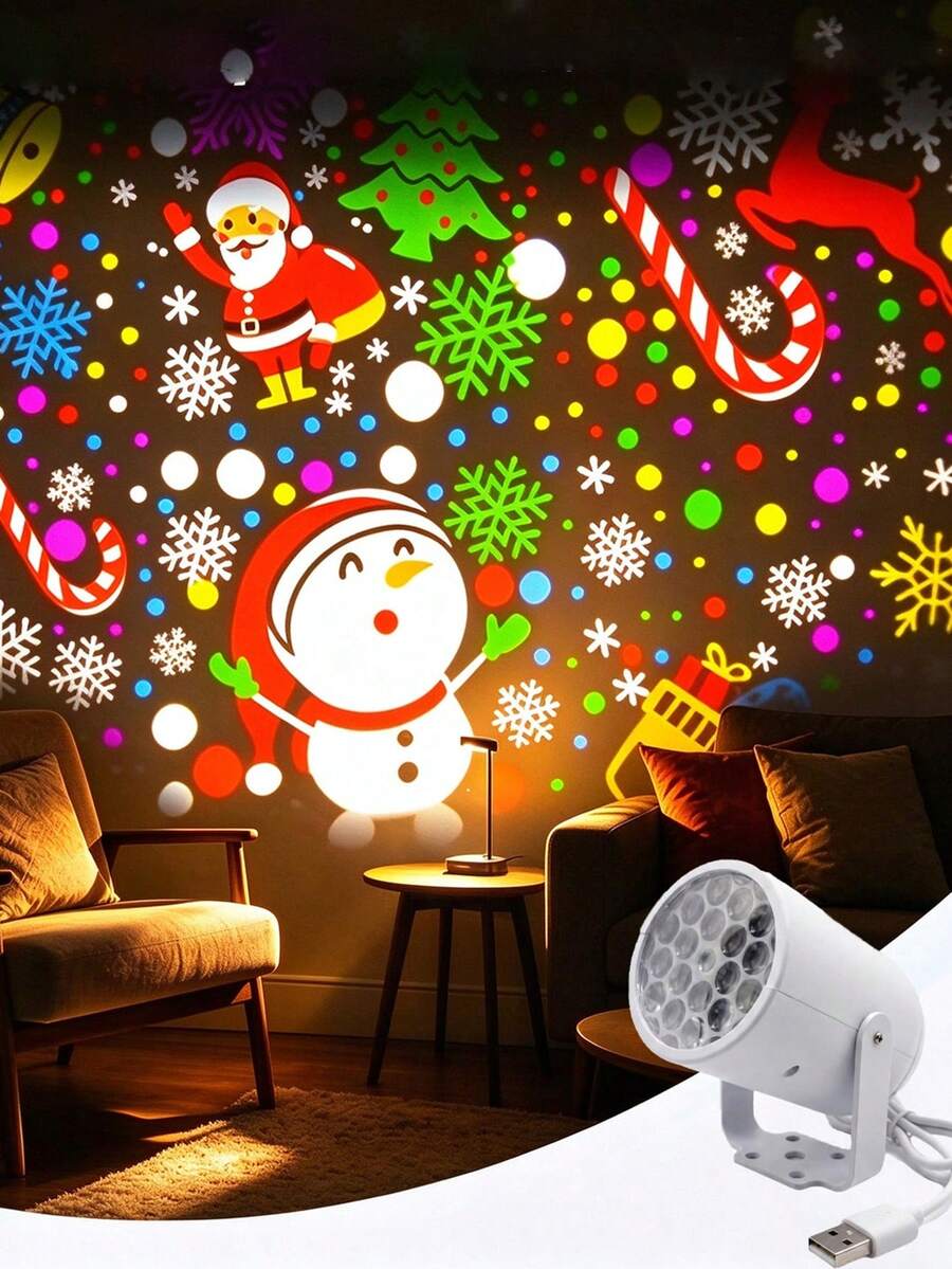 1pc LED Christmas/Snowflake Projection Night Light, USB Powered, Rainbow Beam, Adjustable Angle, Snowflake Effect, Suitable For Room Decoration, Holiday Decoration, Suitable For Home, Wedding, Party, Christmas, Halloween - Multicolor - View 1
