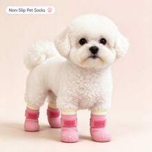 4pcs/Set Pink Ombre Waterproof Dog Shoes, Anti-Slip Paw Protection With Adjustable Strap, Warm & Moisture-Proof For Indoor & Outdoor Small Pets - Multicolor - View 3