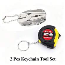 Bộ 2 móc khóa dụng cụ cầm tay đa năng bằng thép không gỉ, kìm gấp kèm thước dây thu gọn mini 1m, dụng cụ thủ công bỏ túi nhỏ gọn cho cắm trại, leo núi, làm đồ handmade tại nhà và sửa chữa khẩn cấp - Kìm đa năng - Xem 12