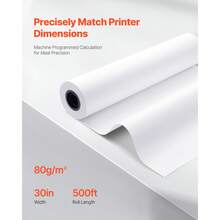 Rollos de Papel de Formato Ancho, 762 mm de Ancho y 152,4 m de Largo, Pulpa de Madera Pura, 2 Rollos, para Dibujos CAD, Planos Técnicos, Mapas GIS, Diseños Arquitectónicos, Blanco Brillante - 19,9 kg - Ver 3