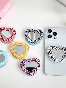 Mirror Leopard Print Heart Magnetic Phone Stand With Magnetic Ring, Phone Accessory, Compatible With MagSafe Magnetic Stand, Super Strong Adsorption, Desktop Telescopic Phone Stand, Use With Magnetic Ring For More Secure Grip - Multicolor - View 3