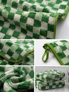 1pc/2pcs - Checkerboard Pattern Bath Towel & Hair Drying Cap, Bath Towel Size 90*170 Cm, Matching Checkerboard Pattern Hair Drying Cap, Soft And Thick, Quick-Drying. Classic Checkerboard Appearance, Skin-Friendly Fabric, No Shedding. Multiple Colors Available, Home Bathing, Combining Aesthetics And Practicality. - Multicolor - View 6