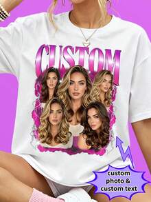 Custom Birthday Graphic T-Shirt, Personalized Birthday Gift Tee, 90s Vintage Style Gift Top For Her Him,Add Your Favorite Photo And Text - White - View 1