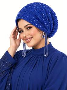 CONFLASS Hijab Berlipit dengan Hiasan Manik-Manik Rhinestone Berkilau, Desain Tali Serut dan Rumbai yang Dapat Diatur, Aksesori Harian Elegan untuk Wanita - MultiWarna - View 10