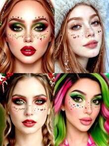1 buah Stiker Tato Wajah Sementara Natal Lucu, Stiker Tato Wajah Bintik Tahan Air, Cocok Untuk Anak Perempuan dan Wanita, Dekorasi Pesta Liburan Natal, Aksesori Cosplay, Liburan Halloween - MultiWarna - View 2