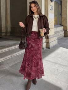 Women's Vacation Cashew Print Ruched Waist Fashion Skirt - Red - View 3