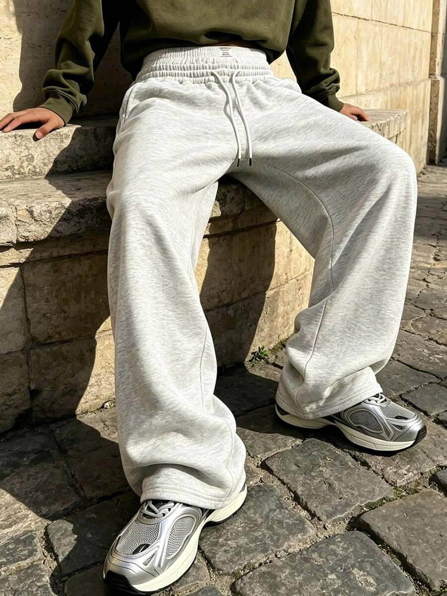 Men's Spring/Autumn Double Waistband Long Pants, Versatile Casual - Light Grey - View 1