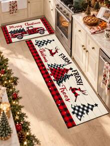 1/2pcs Christmas Kitchen Decor Rug, Winter Kitchen Mat And Pad, Non-Slip Washable Absorbent Kitchen Accessories Decorative Mat, Christmas Holiday Gift! - Multicolor - View 5